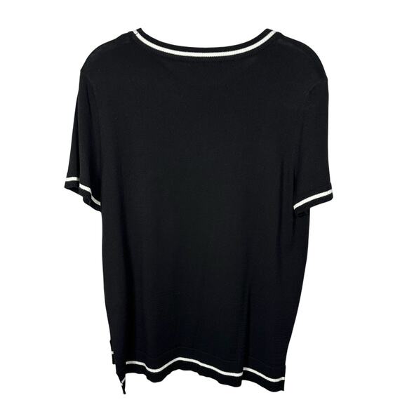 Nicole Miller Artelier Black & White Short Sleeve Knit Blouse Women's Large - Picture 2 of 6